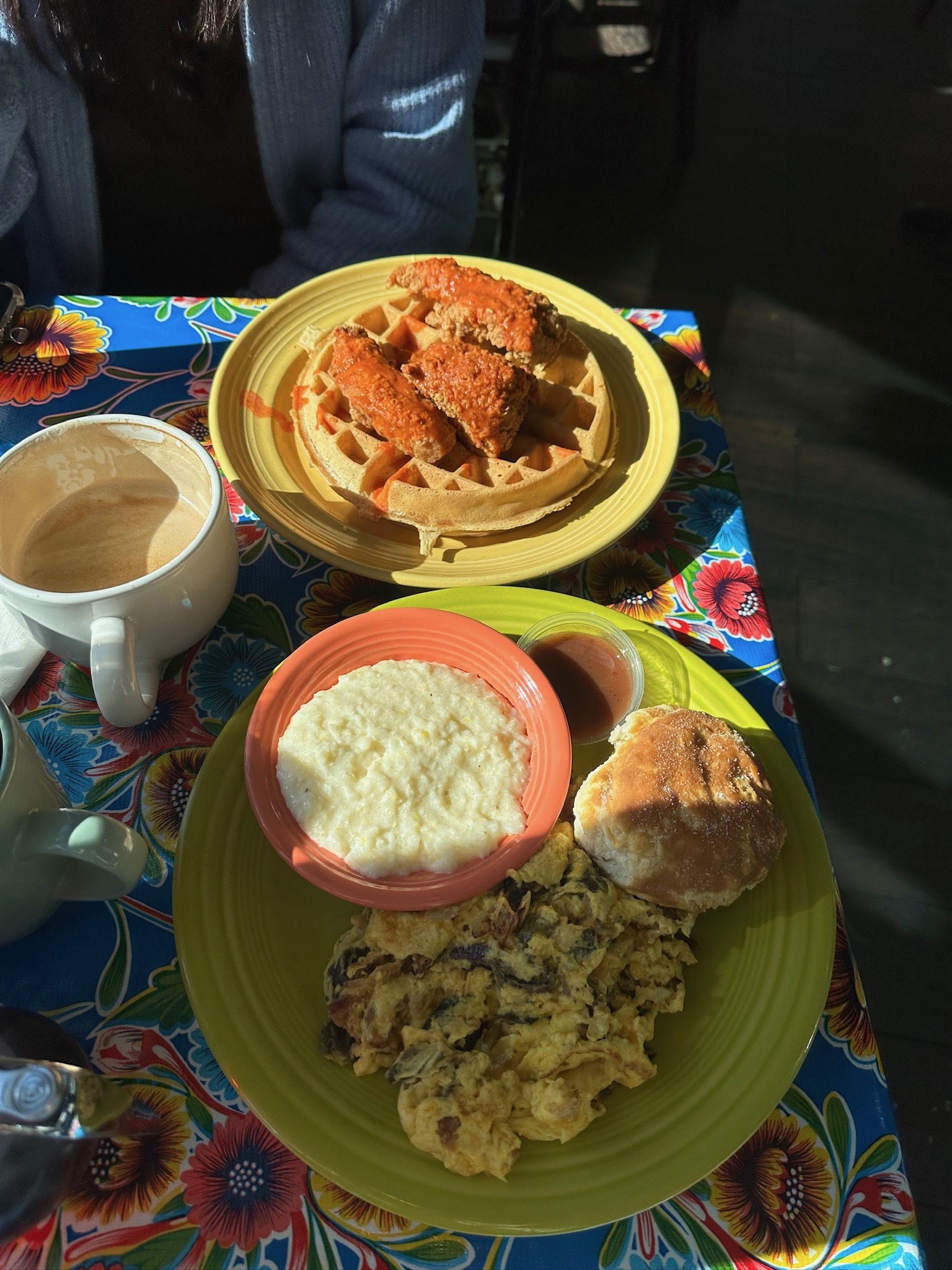Fried Chicken on Waffles and Grits